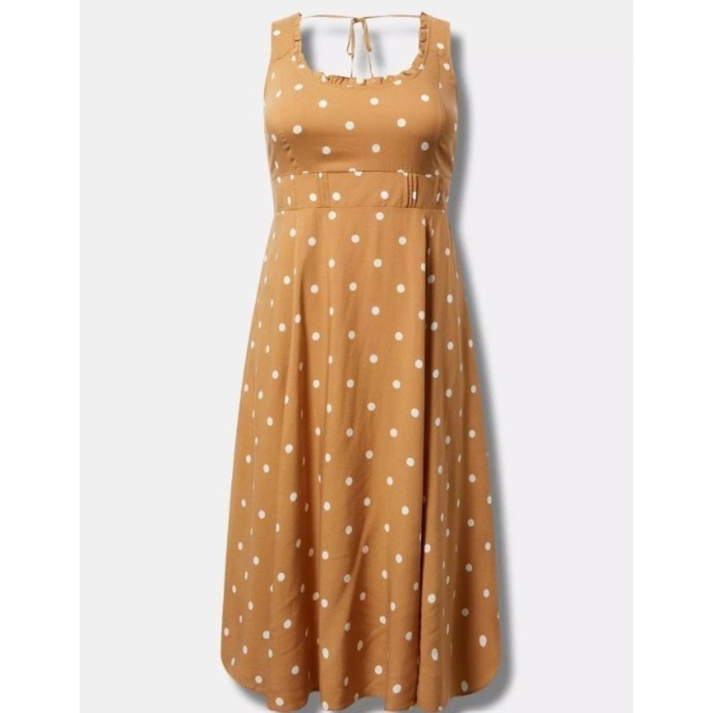 Torrid Midi Wash Challis Babydoll Corset Dress Polka Dot Tobacco Brown 00 M/L 10